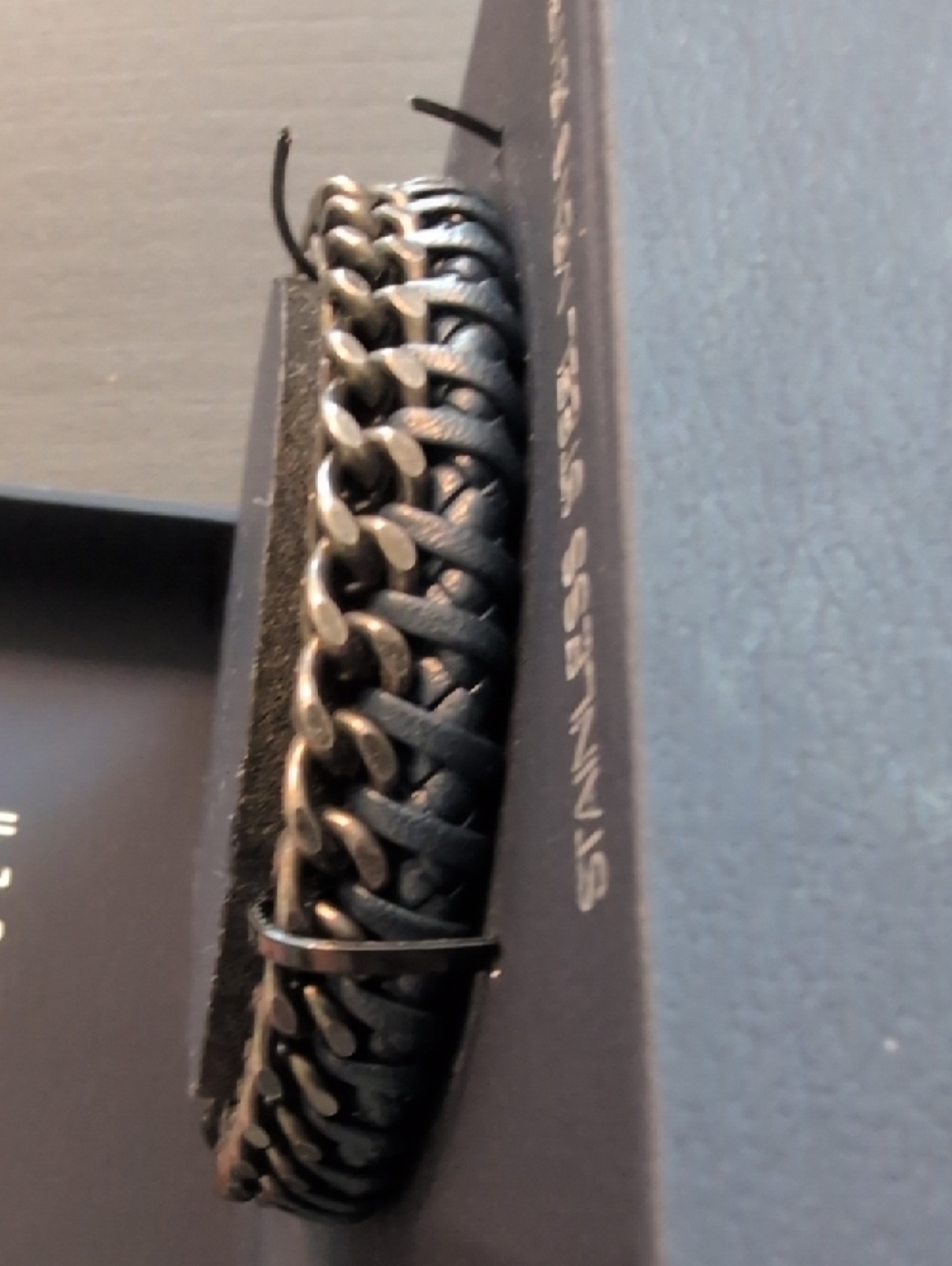 Bain x Miller Stainless Steel Braided Bracelet - Black & Gunmetal, Blue Leather - Picture 4 of 6